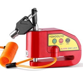 YOHOOLYO Alarm Disc Lock Motorcycle Disc Brake Lock Anti-Theft Waterproof 110 dB 7mm Pin 5ft Reminder Cable for Motorcycles Bike Scooter Carry Pouch (Red)