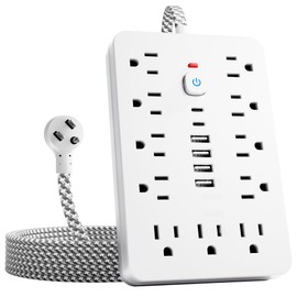 5 Ft Braided Surge Protector Power Strip Flat Extension Cord with 11AC Outlets, 4 USB and 2 USB C Ports, Chiefway Multi Plug Wall Outlet Extender Portable for Home Office Dorm Travel