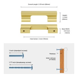 Haliwu 20 Pack Gold Cabinet Pulls 3 Inch Brushed Gold Cabinet Pulls Aluminum Drawer Dresser Handles, Center to Center 76mm Drawer Handles Aluminum Dresser Hardware Brass Hardware for Kitchen Cupboard