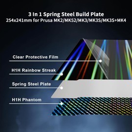 BCZAMD 3D Printer H1H Platform for Prusa i3 MK52 MK3 MK3S+ MK3.9 MK4 Construction Plate: 253.8 x 241 mm Double-Sided Flext Phantom Beam and Removable Hologram Spring Steel Sheet without Magnetic