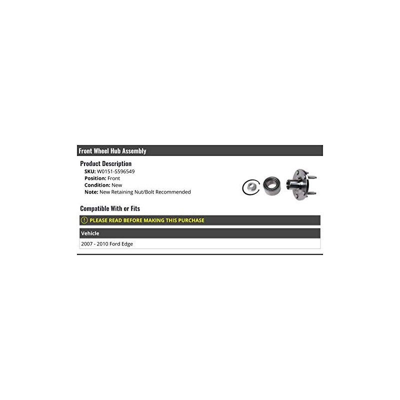 Front Wheel Bearing Hub Assembly - Compatible with 2007-2010 Ford