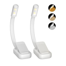 Lucarni - Paquete de 2 luces de lectura para libros en la cama, luz LED de lectura con clip de batería AAA con 3 colores y atenuación continua, portátil y ultraligero con tiempo de funcionamiento