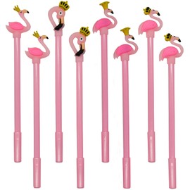 Maydahui 8PCS Flamingo Rollerball Pen Cute Cartoon Animal Pens Pretty Crown Design Black Gel Ink for Party Favors Office School Student Supplies