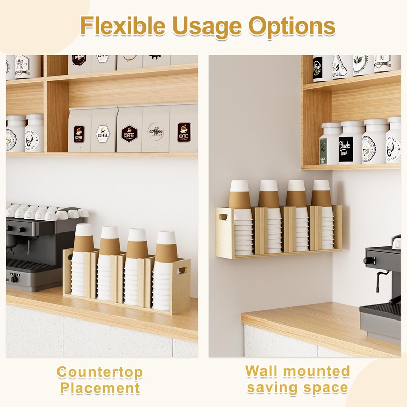 Sawjut Wood Cup Lid Organizer 4 Compartments with Adjustable Dividers