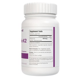 VitaCosmoX Vitamin K2 MK-7, 120mcg, 120 Vegetarian Capsules, Non-GMO, Vegan