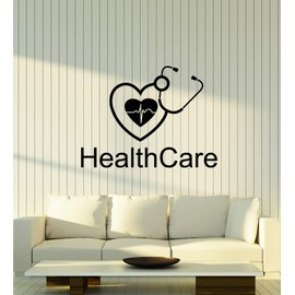 Vinyl Wall Decal Health Care Clinic Medical Center Heart Beat Stickers Mural Large Decor (g4742) Black