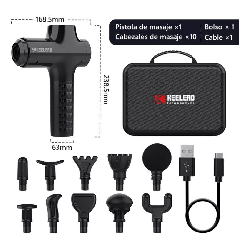 Keelead Pistola De Masaje Keelead 6 Velocidades 5000mah Pantalla Lcd