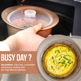 FIRGI 40oz Platinum Silicone Microwave Steamer Pot with Handle & Lid - Korean 100% Food-Grade Steamer Bowl, Heat-Resistant Cooker with Steam Holes, Easy Clean, Dishwasher Safe, Dry Rose