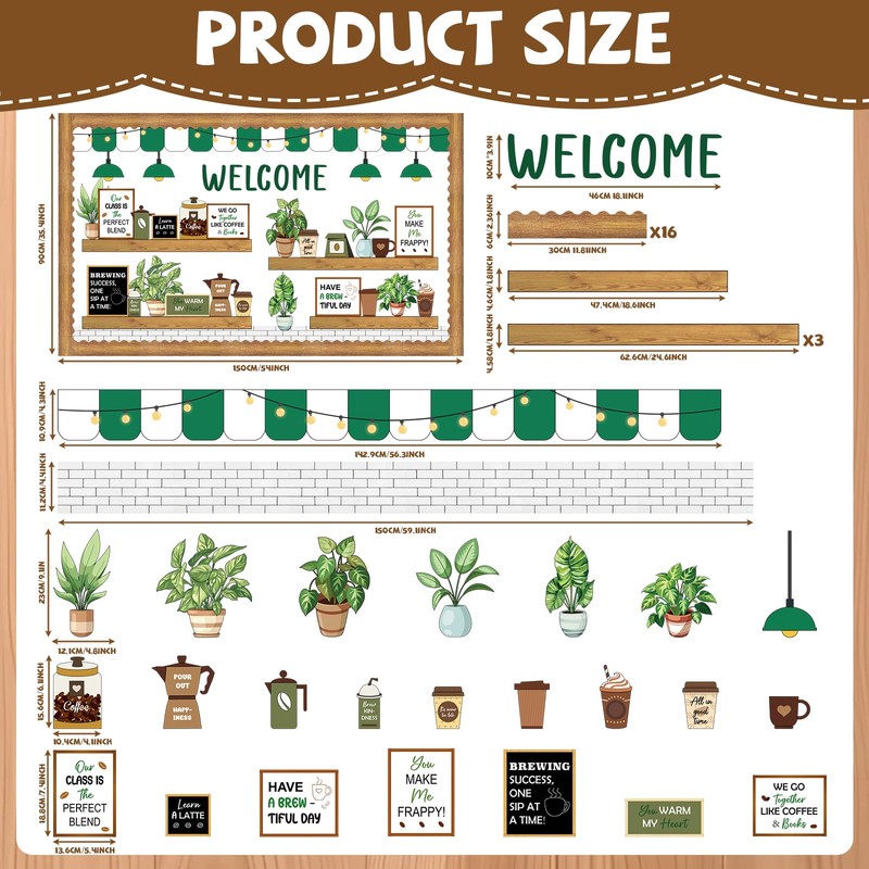 Welcome Bulletin Board Coffee Greenery Bulletin Board Set Coffee Cup
