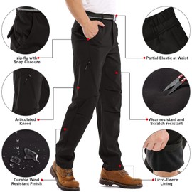 Jessie Kidden Mens Waterproof Hiking Pants, Outdoor Snow Ski Fishing Fleece Lined Insulated Soft Shell Winter Pants (6070 Black, 34)