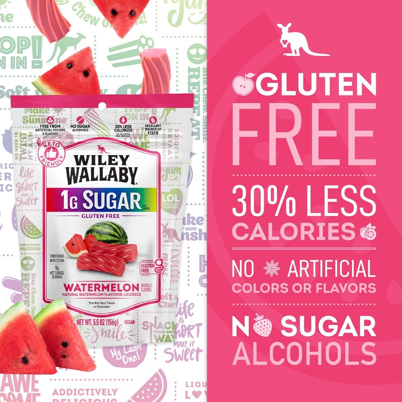 Wiley Wallaby Licorice 5.5 Ounce Watermelon Low Sugar Gluten Free