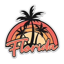 Florida Retro Style Palm Trees Sticker - 3" Laptop Sticker - Waterproof Vinyl for Car, Phone, Water Bottle - Florida Decal