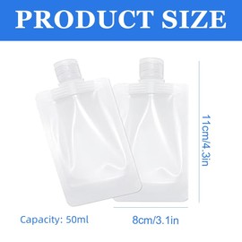 BQRKOTM Pack of 6 Travel Cosmetic Containers, Refillable Empty Squeeze Bags, Travel Bottles 50 ml, Reusable Squeeze Pouches Transparent, BPA Free, for Travel, Camps, Business Trips