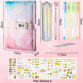 DXiongW Tagebuch mit Schloss A5 PU Leder Notizbuch mit Code Geschenke für Mädchen 6-15 jahre Geheimtagebuch mit Passwortschloss und Stift Schulsachen für Teenager Kinder Persönliches Journal Bastelset