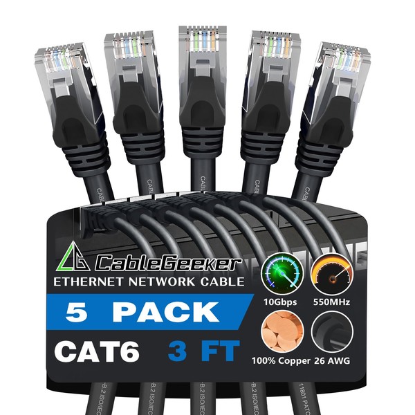 CableGeeker Cat 6 Ethernet Cable 3 ft (5-Pack) - Cat6