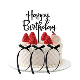 BRDXOOL Kuchendekorationsset mit schwarzen Schleifen – Happy Birthday-Schild, wiederverwendbar, Schwarz Vintage, geeignet für Geburtstag, Hochzeit (6 Schleifen, 1 Happy Birthday-Schild)