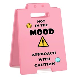 Funny Office Sign - Not in The Mood Approach With Caution | Cubicle Pink Decor | Humorous Office Desk Accessories for Women, Cool Things for My Office