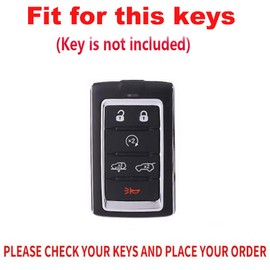 TECART Key Fob Cover with Keychain Leather Key Shell Case Protection Fit For 2024 Jeep Grand Cherokee L Grand Wagoneer Black