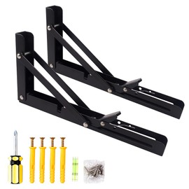 Oudtinx 2PCS Folding Shelf Brackets,Heavy Duty Triangle Shelf Bracket for Bench Table,Wall Mounted Standing Shelf Brackets for Saving Place,Multi Size 10" Black