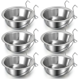 6 Pieces Hanging Pet Bowl Dog Crate Bowl with Holder Stainless Steel Dog Bowls Food Water Kennel Bowls Non Spill Bunny Feeder Hanging Coop Cup for Dogs Cats (8 oz)