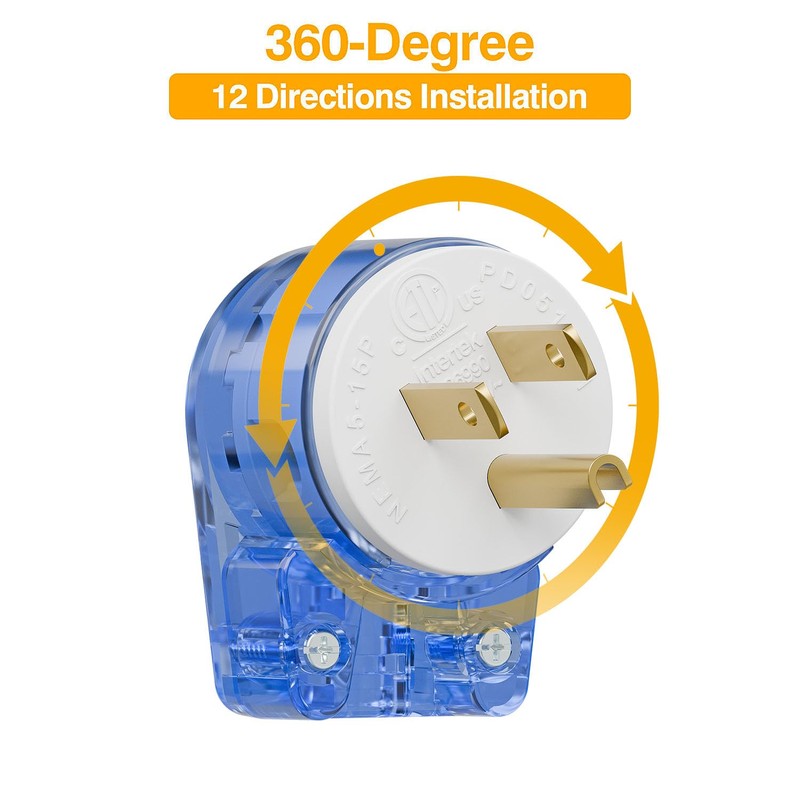 Nema 5-15P 90 Degree Right Angle Plug - 10 Pack,