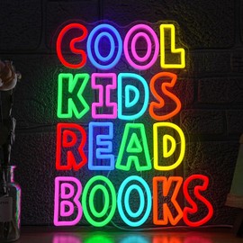Cool Kids Read Books Neon Sign for Wall Decor Reading Letters Neon LED Light USB Powered Book LED Light Sign for Classroom Library School Girls Boys Room(12.6 * 16.54In)