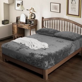 PHF Truly Velvet Fitted Sheet California King Size, 1 Pack Luxury Super Soft Cozy Comfy Fleece Bottom with 15" Deep Pocket, Suitable for Fall Winter and Spring, No Pillowcases, Dark Grey