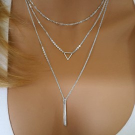 Turandoss Layered Silver Necklace for Women, 14K White Gold Layered Silver Necklace Multi Layered Necklaces for Women Silver Necklace for Women Silver Jewelry