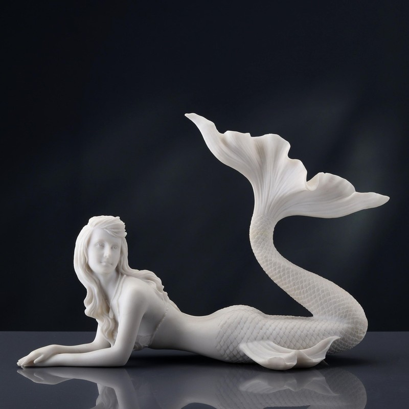 Veronese Design 7 5/8 Inch Mermaid Lying Resin Sculpture Marble