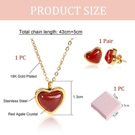 BelleVive 18K Carnelian Crystal Heart Pendant Necklace and Earrings, Gifts for Women Heart Necklace - Crystal Heart Necklace for Women Gifts, Jewellery Gift