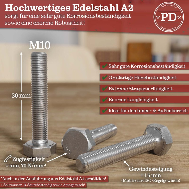 PD® Hexagon Screws M10 x 30 mm (DIN 933 /
