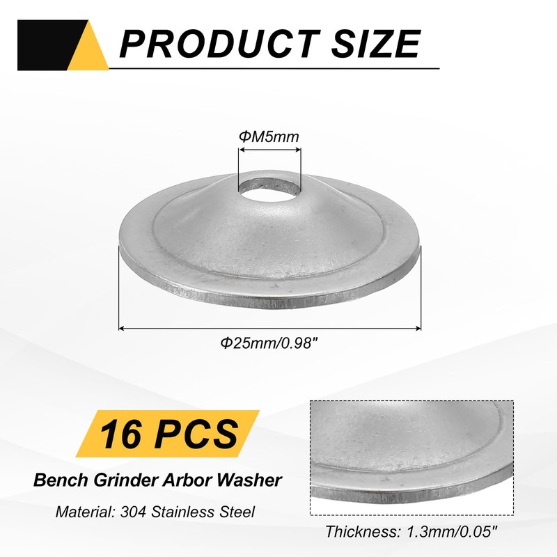 sourcing map 16 Pcs M5 Arbor Washer, 1.3x25mm 304 Stainless