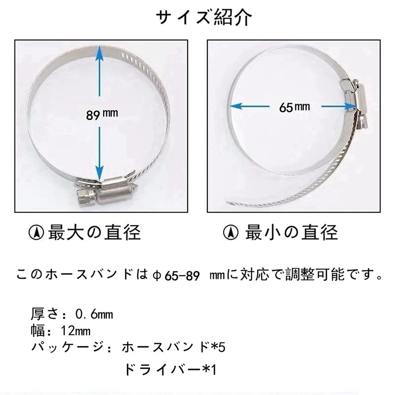 Hose Band 304 Stainless Steel 5-Piece Set (Compatible with φ65~89mm)