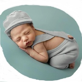 Holibeat Newborn Boy Photography Props Baby Boy Photo Shoot Outfits Infant Gentleman Romper Suits with Hat (grey)