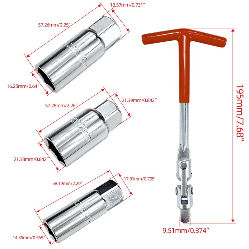 Spark Plug Socket Wrench Set T-Handle kit for Motorcycles Lawn