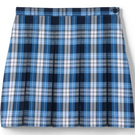 Lands' End Uniform Plaid Box Pleat Skirt Top of The Knee Clear Blue Plaid Kids 14
