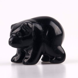 Natural Beads Semi Stone Carved Bear Black Obsidian Statue Chakra Healing Reiki Crafts (Black Obsidian)