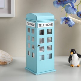 ORE International HBB1819 British Telephone Booth Leather Jewelry Box, Pastel Blue