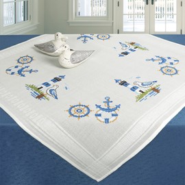 KAMACA Embroidery Kit, Tablecloth, Cross Stitch Pre-Drawn Complete Embroidery Set with Embroidery Template, Embroidery Kit for Self-Embroidery, Adults (Am Sea MD 80 x 80 cm)