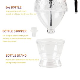 DESIOLE Acrylic Honey Dispenser with Stand, Great High Capacity Syrup Jar, Beautiful Honey Pot