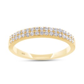 1/4ctw Double Row Band Ring, Lab Grown Diamond Wedding Band Ring For Women In 14k Yellow Gold Over 925 Sterling Silver Jewelry Gifts For Her (0.25 Ctw) Ring Size-8