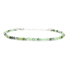 Prehnite Bracelet Semi-Precious Stone 2mm Thickness 925 Sterling Silver Chain Adjustable from 16cm to 19cm