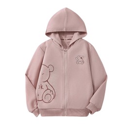 SweatyRocks Girl's Bear Graphic Zip Up Hoodies Casual Hooded Sweatshirt Jacket Pink 10Y