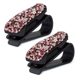 CHIMUYU Glasses Holders for Car Sun Visor, 2 Pack Bling Crystal Rhinestones Fashion Car Eyeglasses Sunglasses Hanger Mount with Ticket Card Clip for Women Girls (Purple)