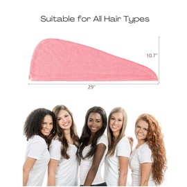 ROLSHOL Extra Large 4 Pack Microfiber Hair Towel Wrap for Women Super Absorbent & Quick Dry Hair Drying Towels with Button, Hair Turbans for Curly Hair Long & Short Hair - Anti-Frizz Coral Pink
