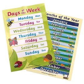2 x Days And Months Of The Week Childrens Pupils School Classroom Display Wall Poster A2 Primary Teaching Services