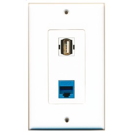 RiteAV 1 Port USB A-A 1 Port Cat6 Ethernet Blue Wall Plate Oversized Jumbo MIDI