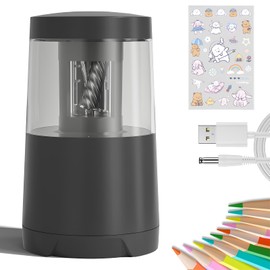IWOEQWV Sacapuntas Electrico, Sacapuntas Electrico Profesional portatil, para lápices de 6 a 12 mm, Sacapuntas con Deposito para Escuela,Oficina,Hogar,Pintura al Aire Libre, USB o con Batería (Negro)