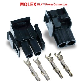 Molex -MLX 20A, Gauge Size w/14-20 AWG, Wire Connector - 2.13mm D, Latch Lock (2-Pin Black)