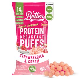 Better Than Good Savory Keto Strawberries & Cream 14g Protein Puffs – Gluten-Free, Low Calorie, High Protein, Low Carb, Paleo, Sugar-Free Healthy Organic Snacks for Kids & Diabetics, No Artificial Flavors | 0.88oz (Pack of 12)